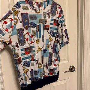 Vintage 80s Top Notch Round Neck Short Sleeve Banded Hem Top Size 22W Nautical